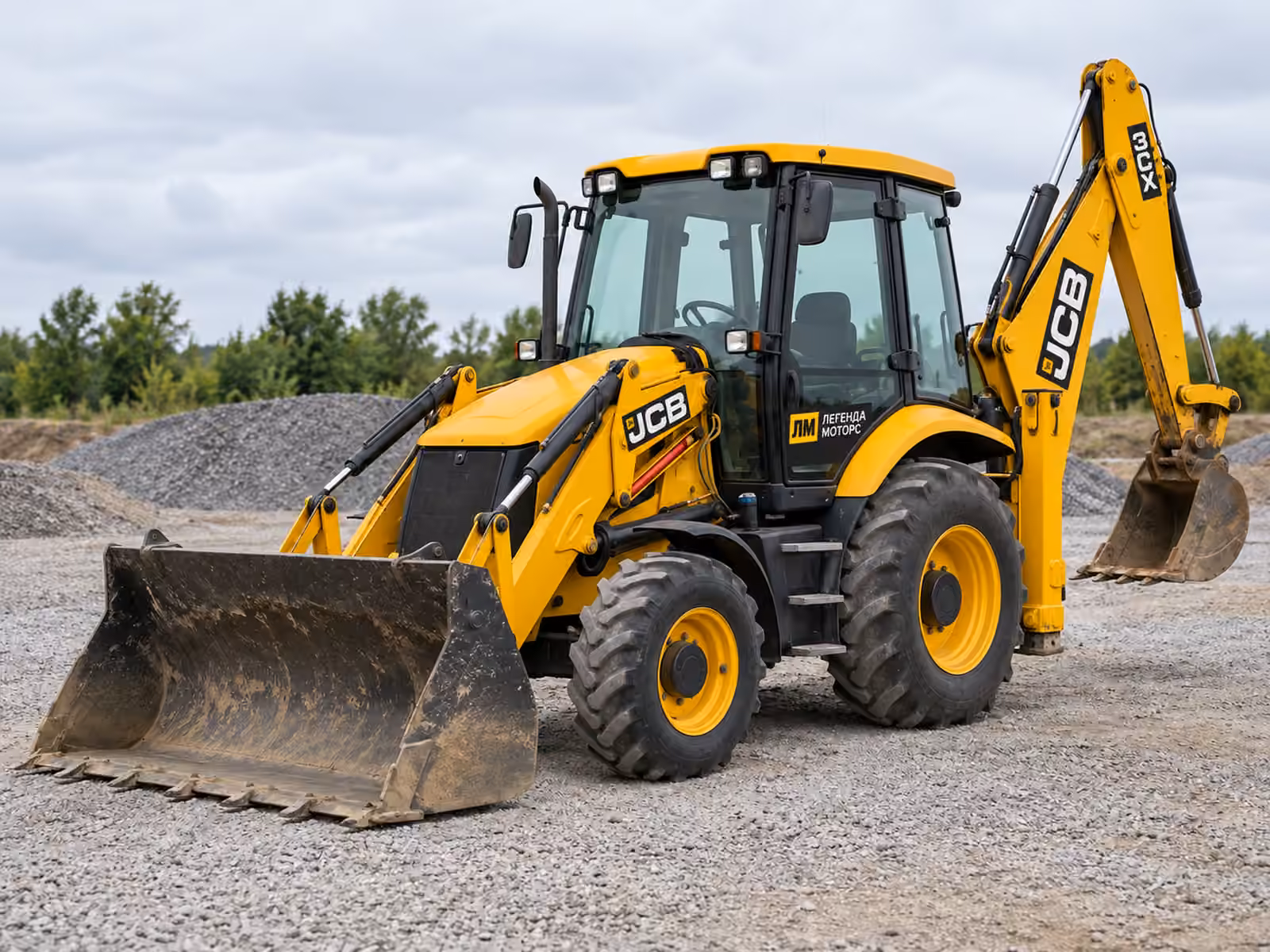 JCB 3CX — вигляд спереду під кутом, ілюстрація